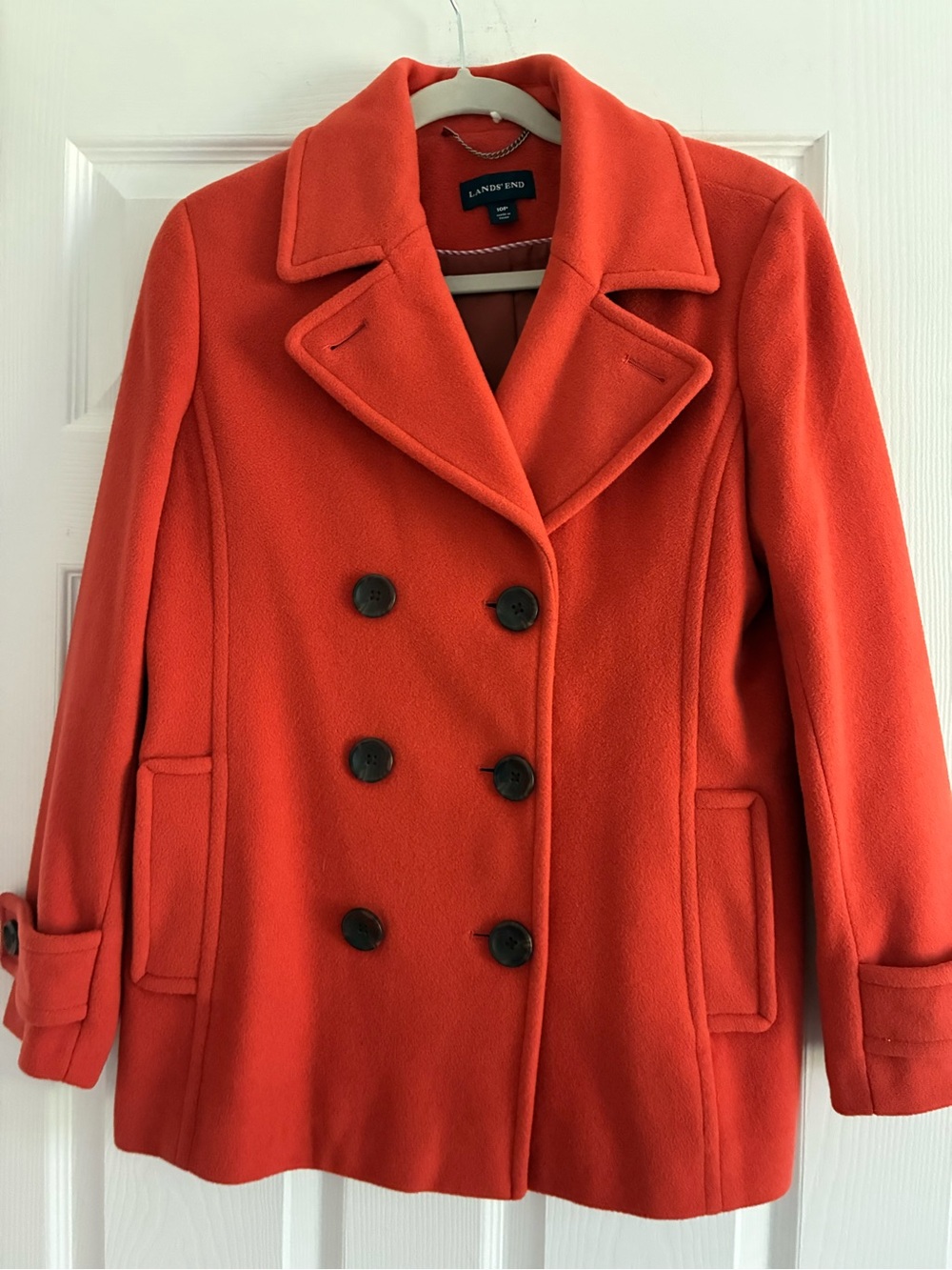 Lands' End Orange Wool Cashmere Blend Pea Coat - 10 Petite -